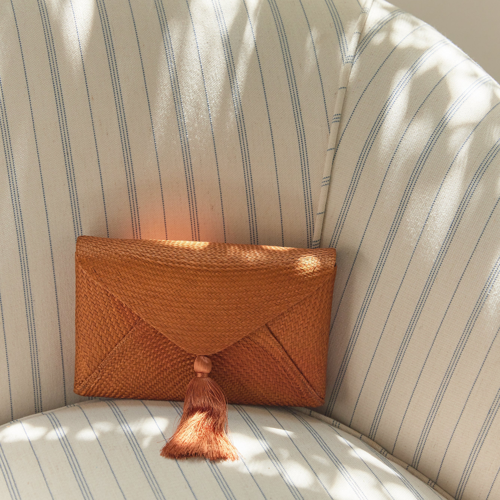 Cassia Straw Clutch Bag in Brown - The Well Appointed House