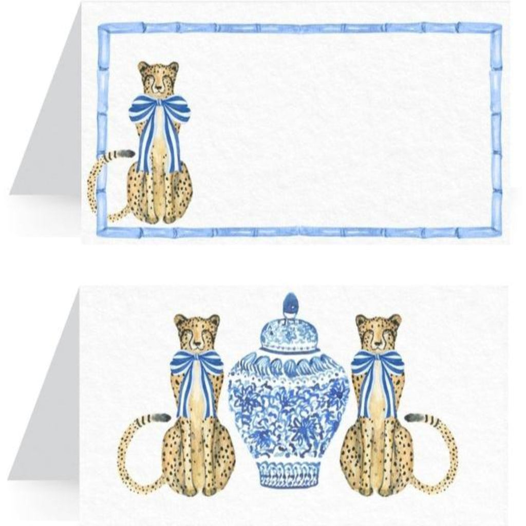 Cheetah with Blue Bow Place Cards - The Well Appointed House