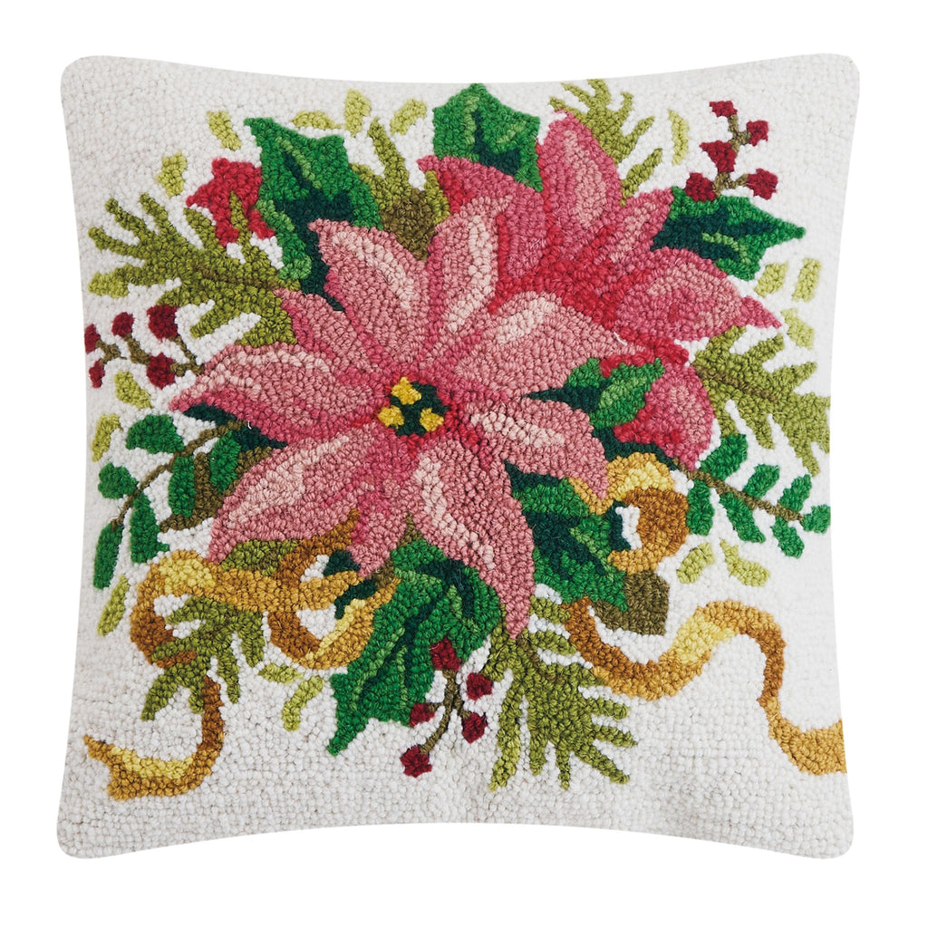 Christmas Poinsettia Decorative Hook Pillow- The Well Appointed House