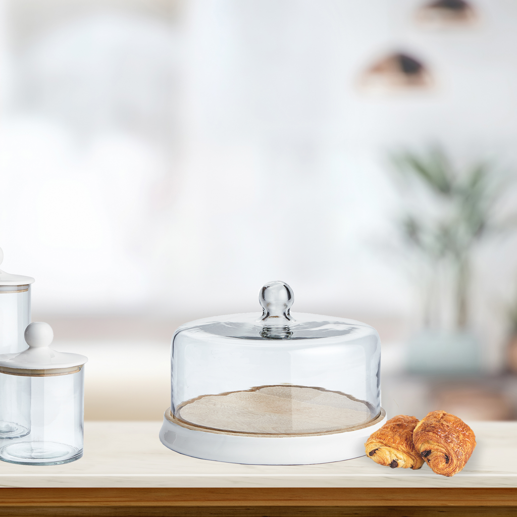 White & Clear Tray With Cloche - Cutting & Cheese Boards - The Well Appointed House