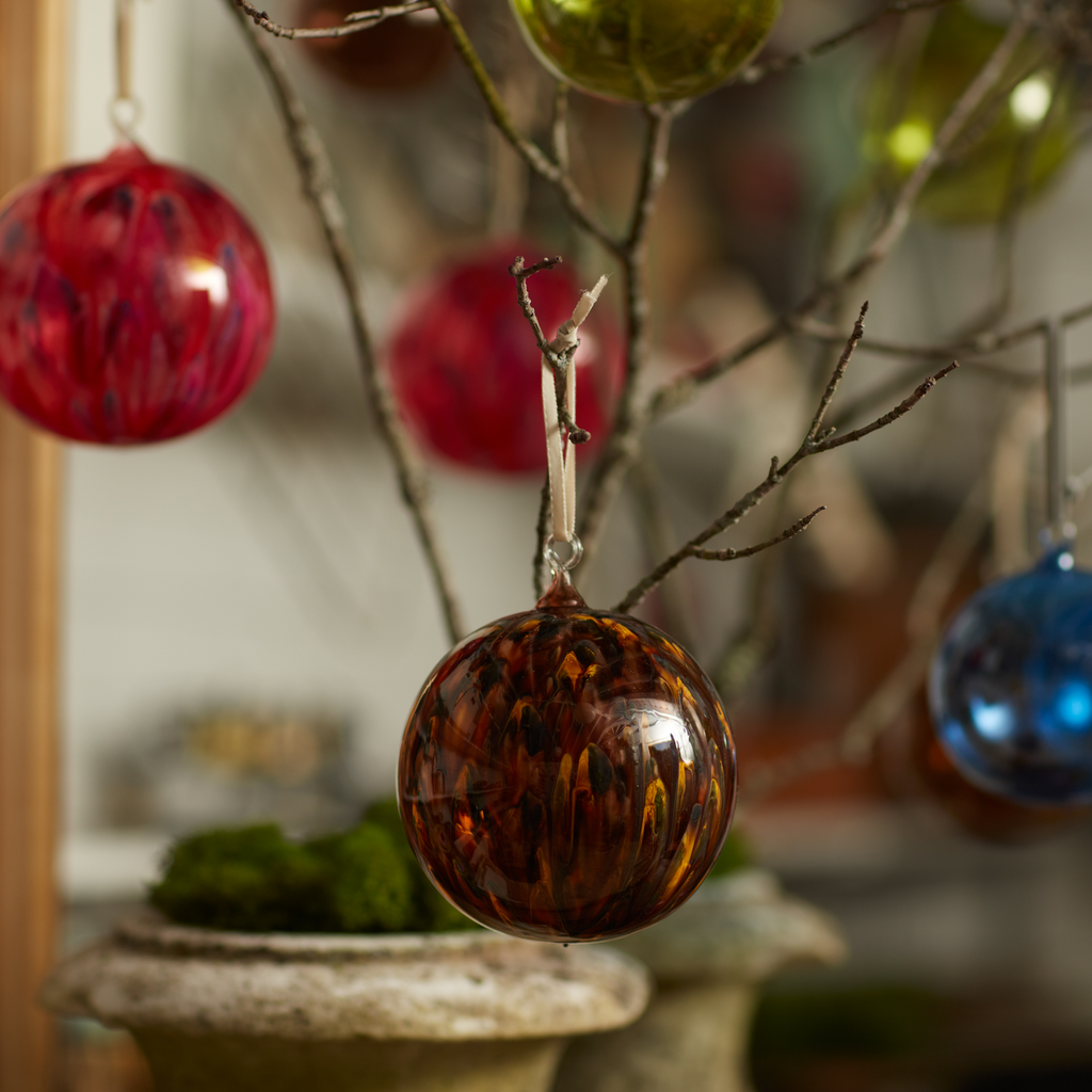 Feather Paint Large Glass Balls, Tortoiseshell, Set of Two - The Well Appointed House