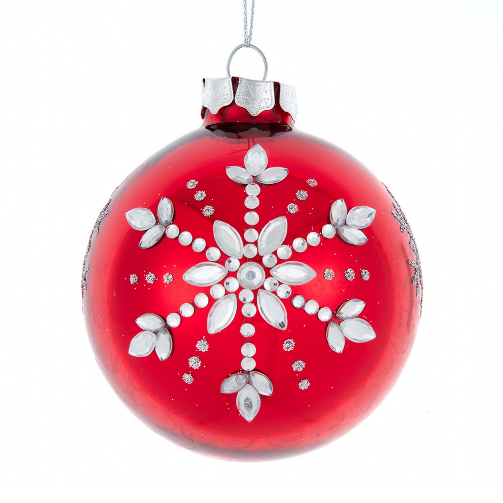 Set of 6 Shiny Red With Silver Snowflake Ball Ornaments - The Well Appointed House