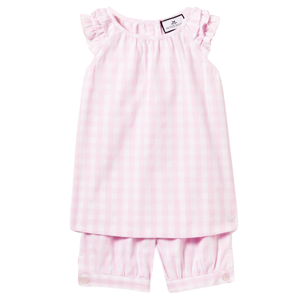 Girl's Twill Amelie Short Set in Pink Gingham - The Well Appointed House