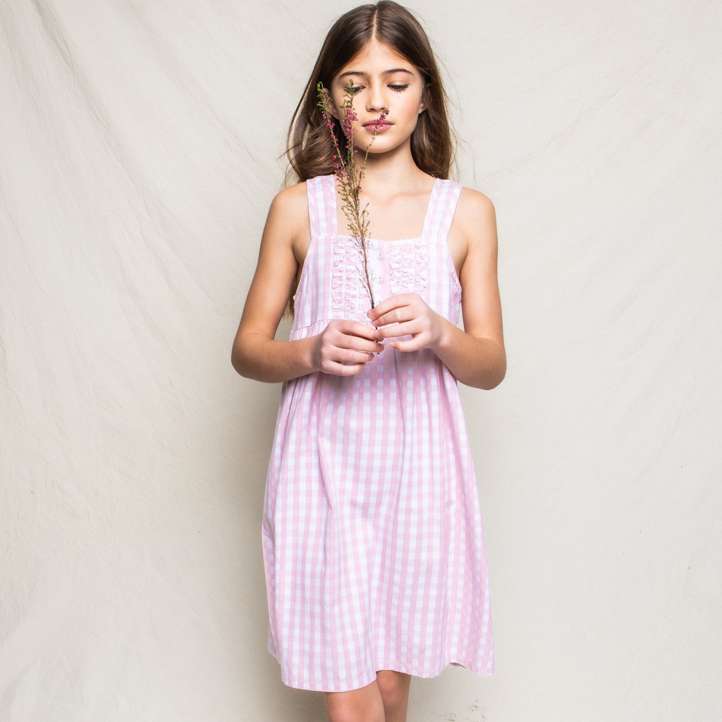 Girl's Twill Charlotte Nightgown in Pink Gingham - The Well Appointed House