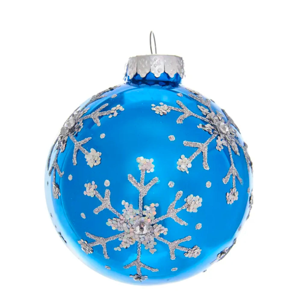 Glass Blue and Silver Glitter Snowflake Ball Ornaments, 6-Piece Set-The Well Appointed House