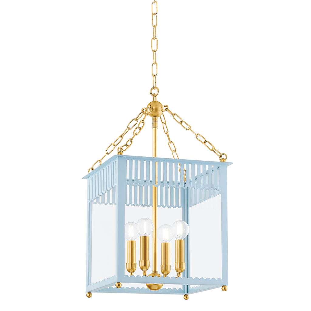 Rosalie Traditional Box Lantern Chandelier in Arctic Blue Finish - The Well Appointed House