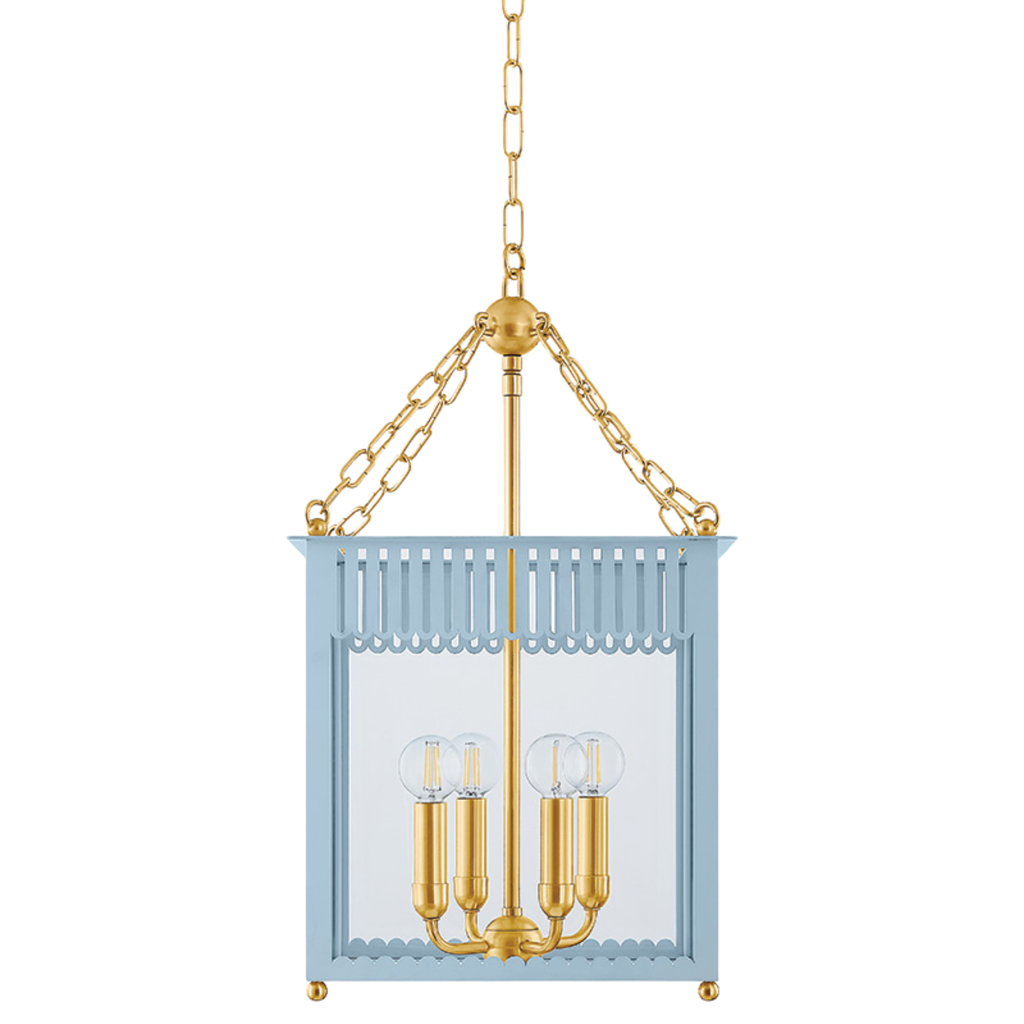 Rosalie Traditional Box Lantern Chandelier in Arctic Blue Finish - The Well Appointed House