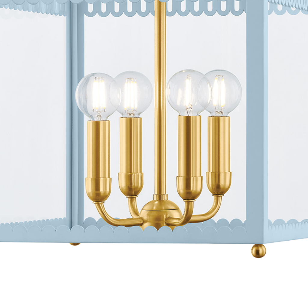 Rosalie Traditional Box Lantern Chandelier in Arctic Blue Finish - The Well Appointed House