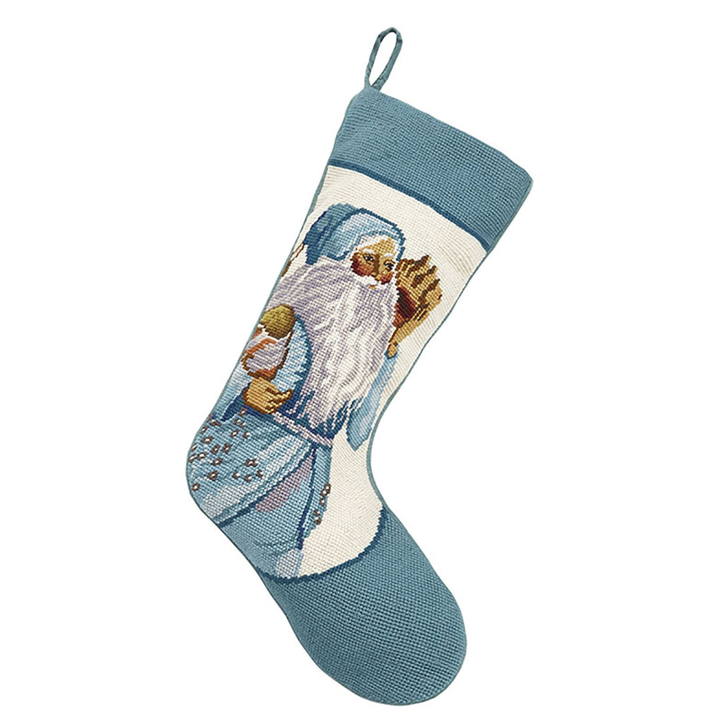 Handcrafted Santa With Shells Needlepoint Stocking- The Well Appointed House