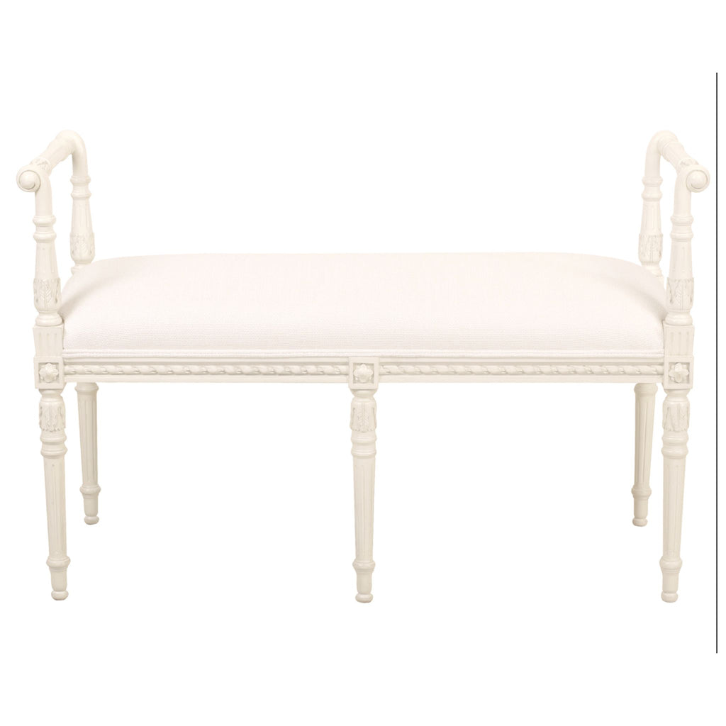 Handmade French Alina Cream Bench with Upholstered Seat-The Well Appointed House