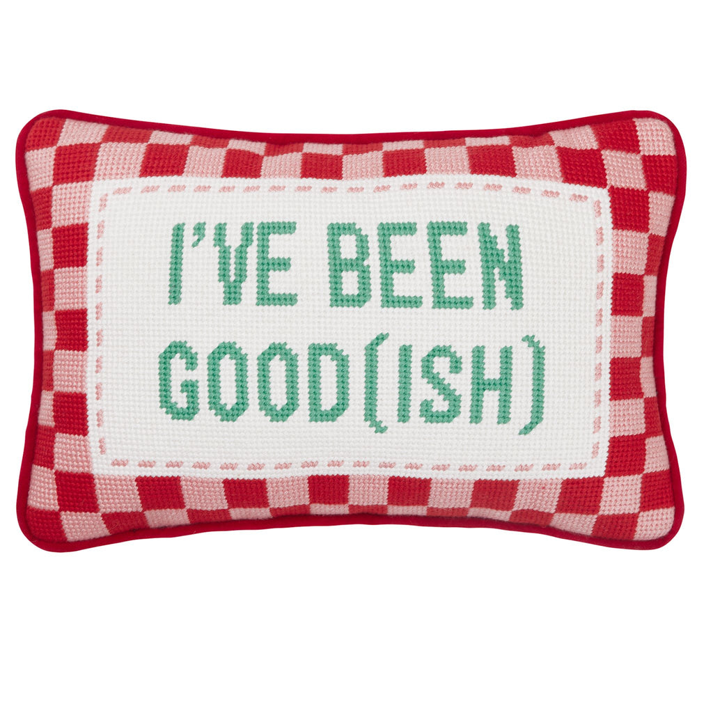 I've Been Goodish Embroidered Needlepoint Pillow- The Well Appointed House