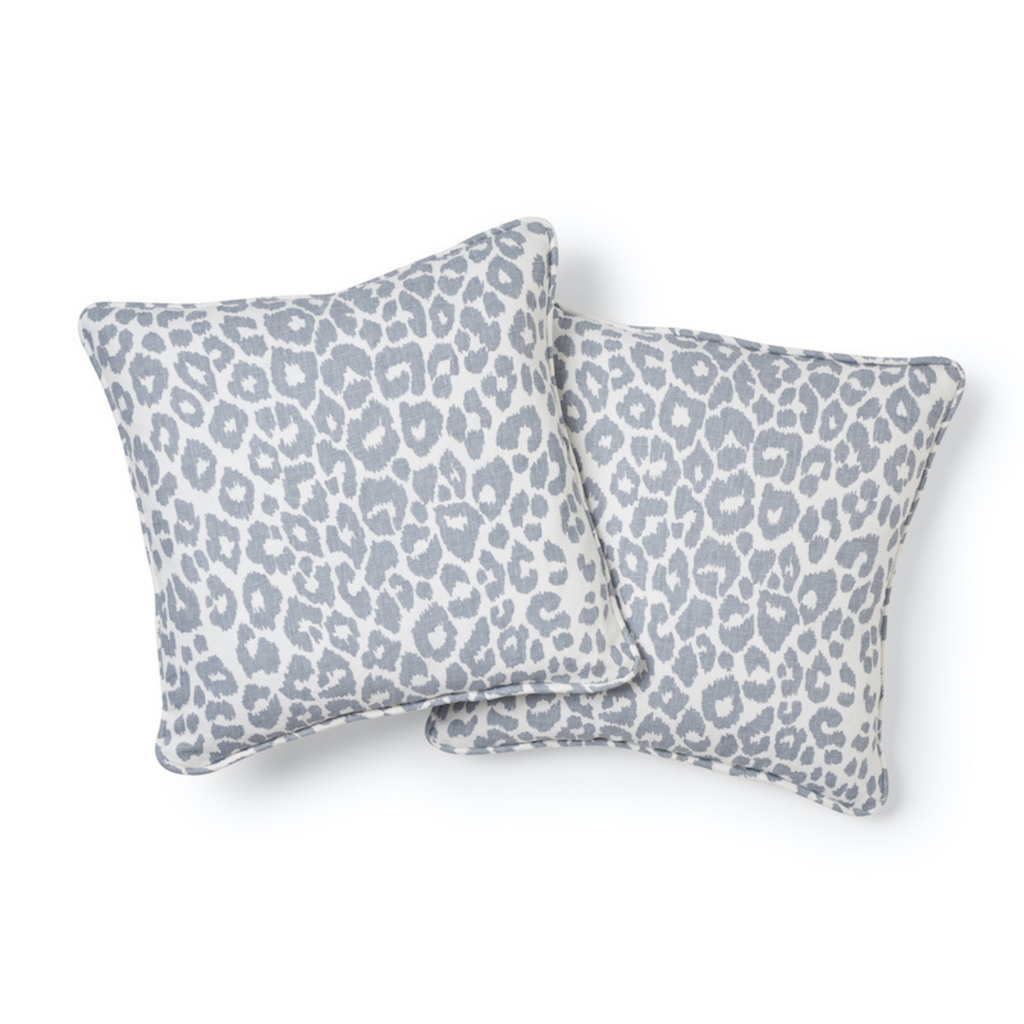 Iconic Sky Blue Leopard 22" Linen Throw Pillow - The Well Appointed House