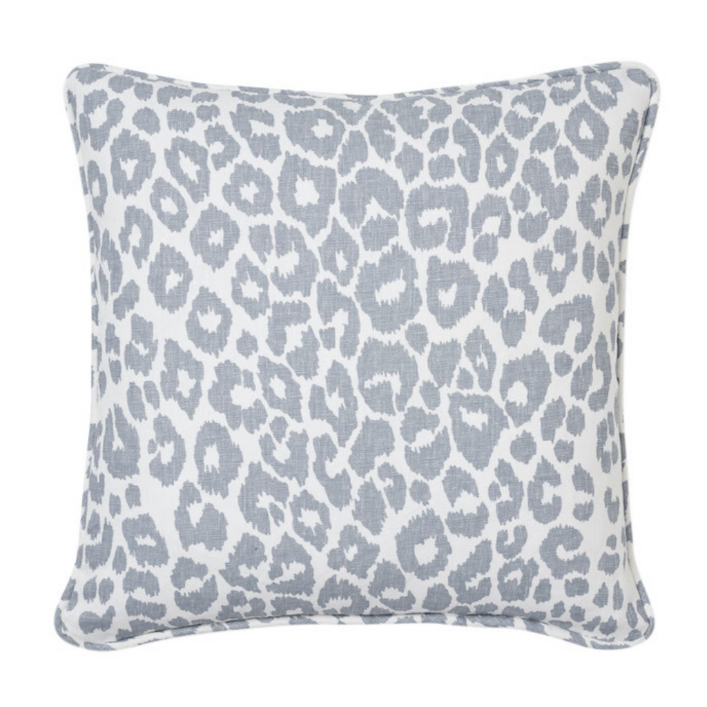 Iconic Sky Blue Leopard 22" Linen Throw Pillow - The Well Appointed House