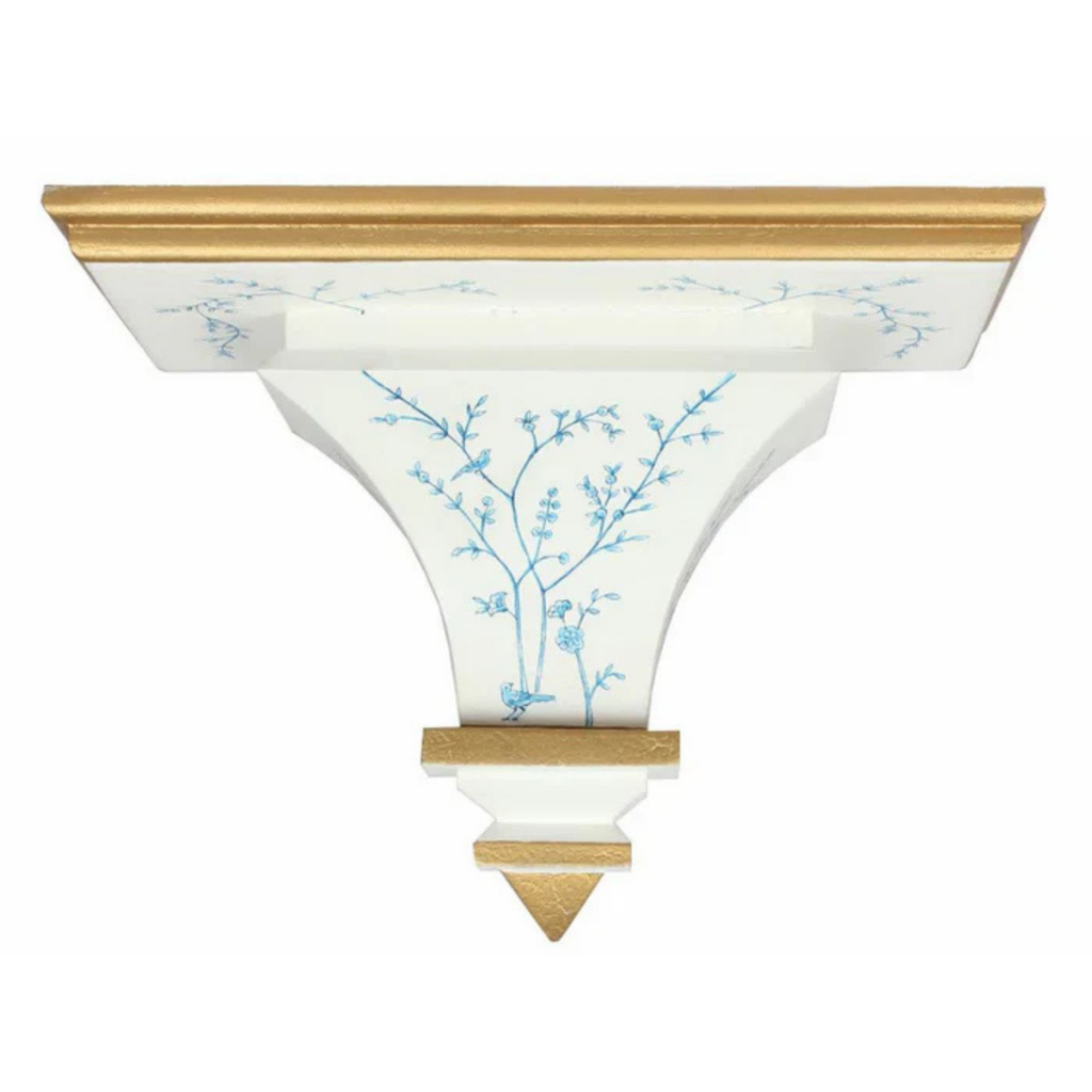Ivory & Pale Blue Hand Painted Chinoiserie Wood Bracket - The Well Appointed House