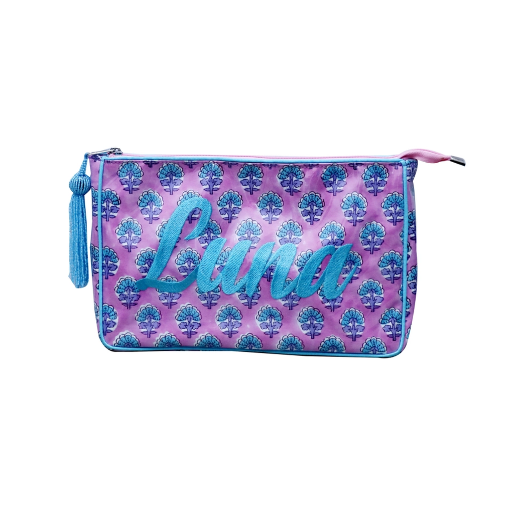 Purple Floral Monogramable Zippered Pouch - The Well Appointed House
