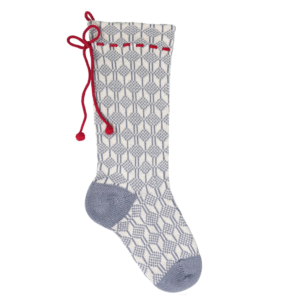 Grey Patterned Stocking with Red Bow - The Well Appointed House