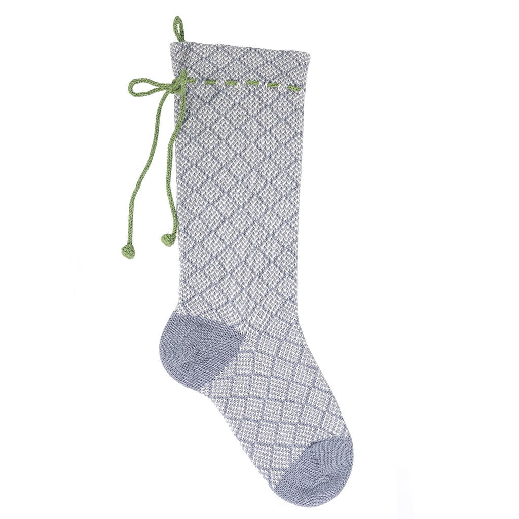 Grey Patterned Stocking with Green Bow - The Well Appointed House