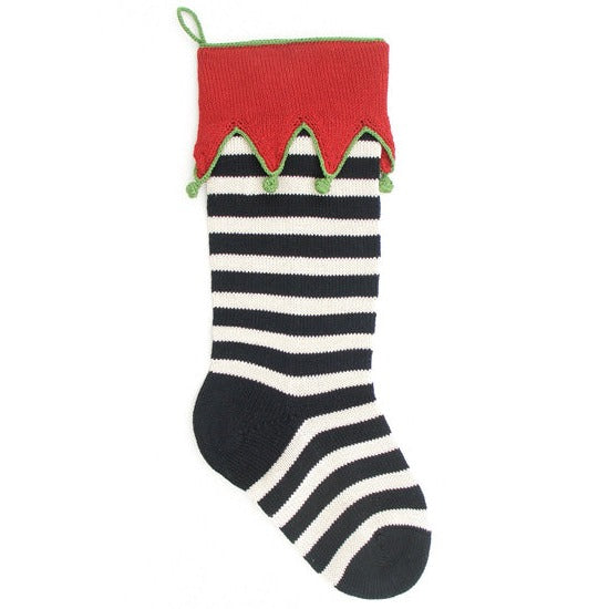 Elf- Cuff Striped Stocking in Black - The Well Appointed House