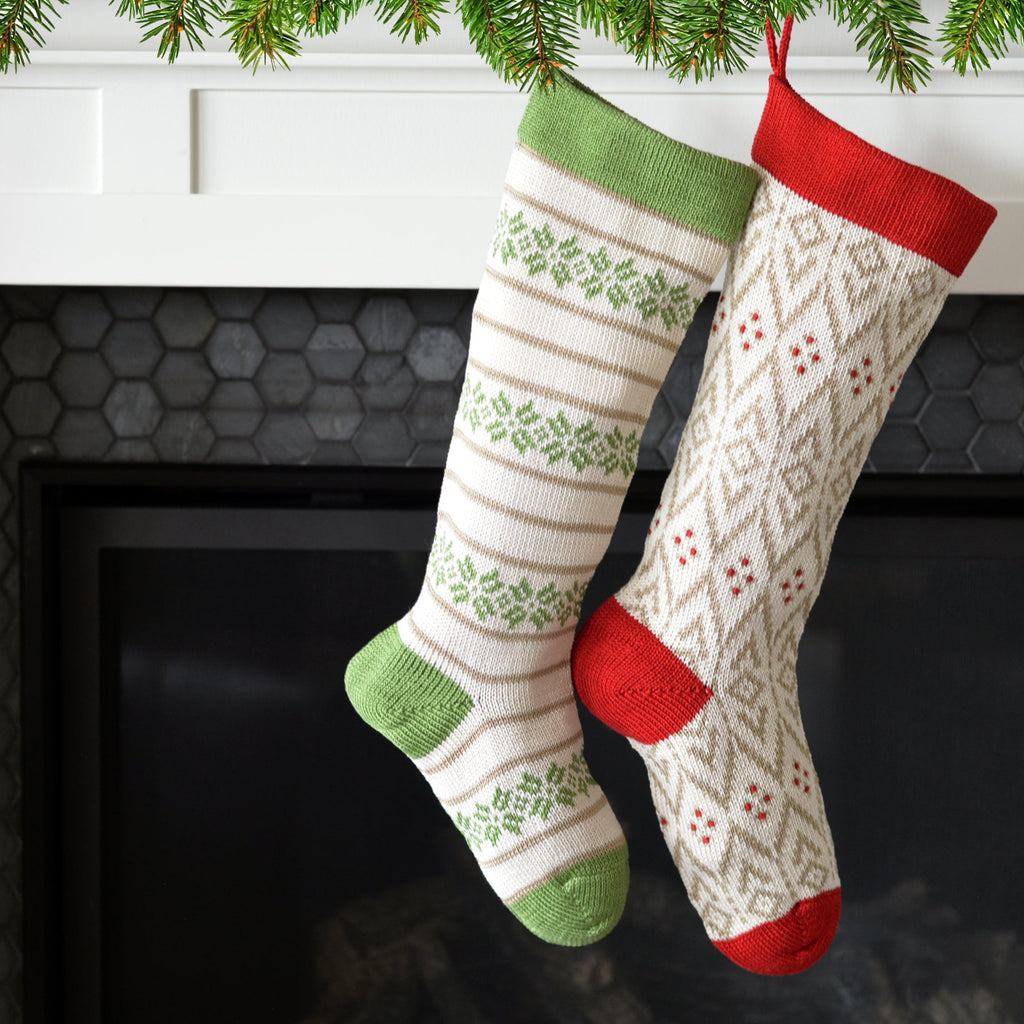 Ecru Patterned Stocking with Red Details - The Well Appointed House