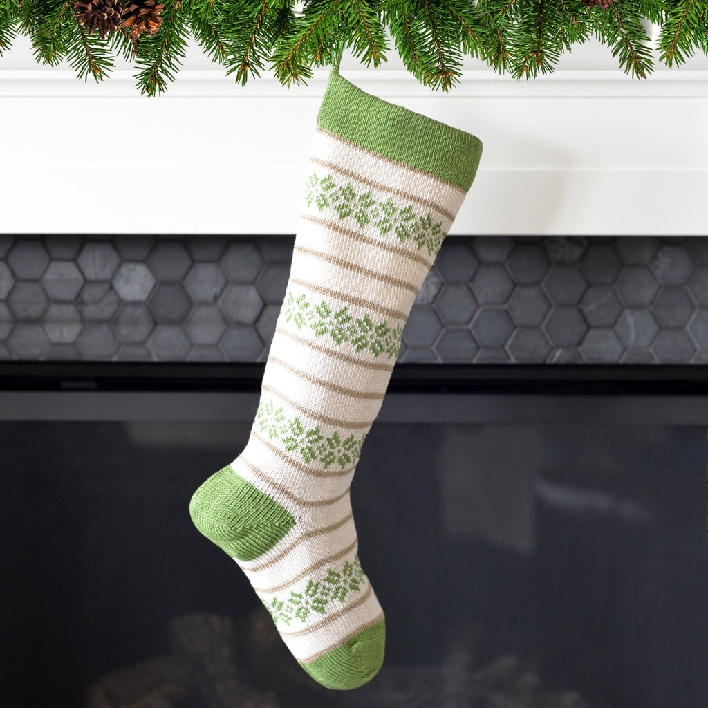 Ecru Patterned Stocking with Green - The Well Appointed House