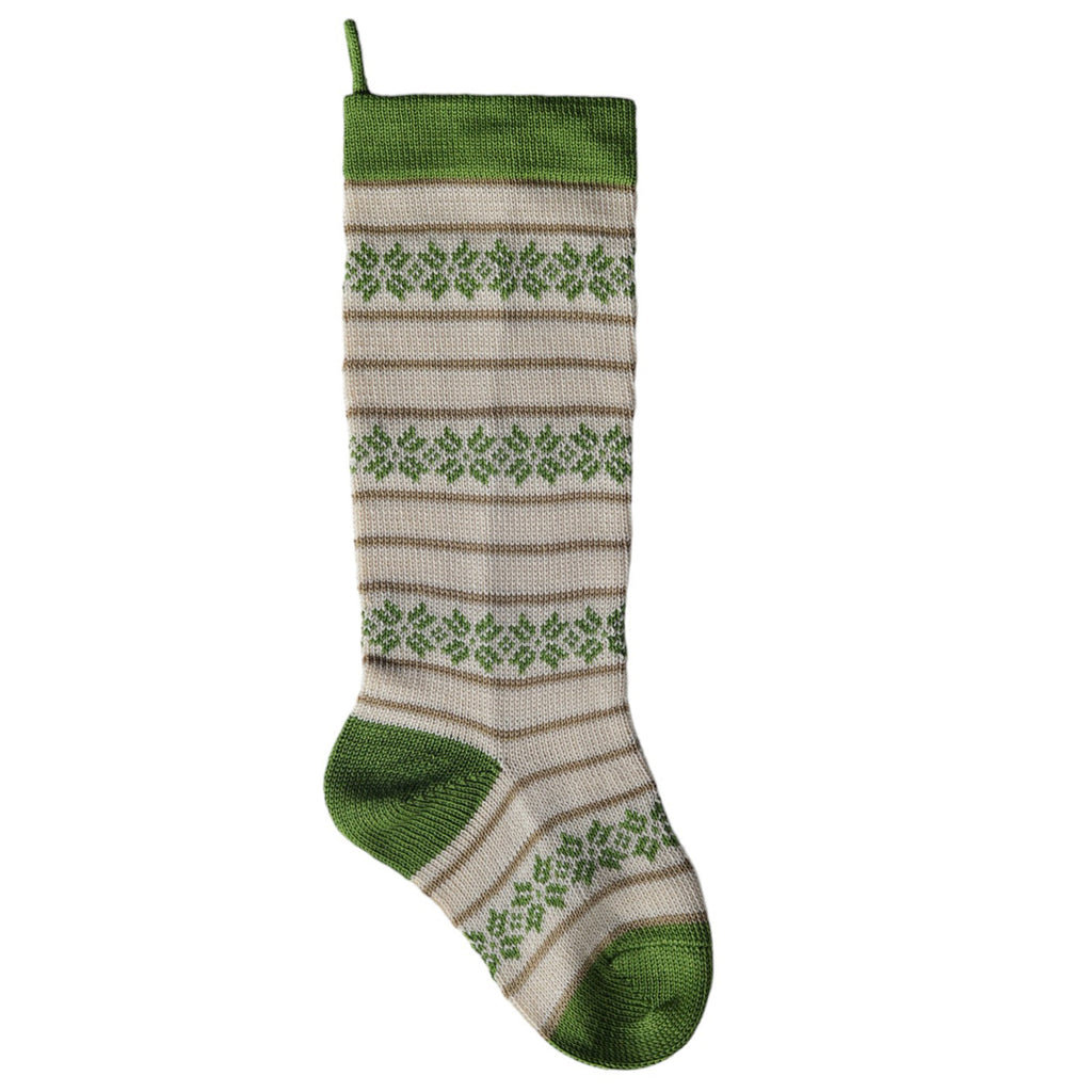 Ecru Patterned Stocking with Green - The Well Appointed House