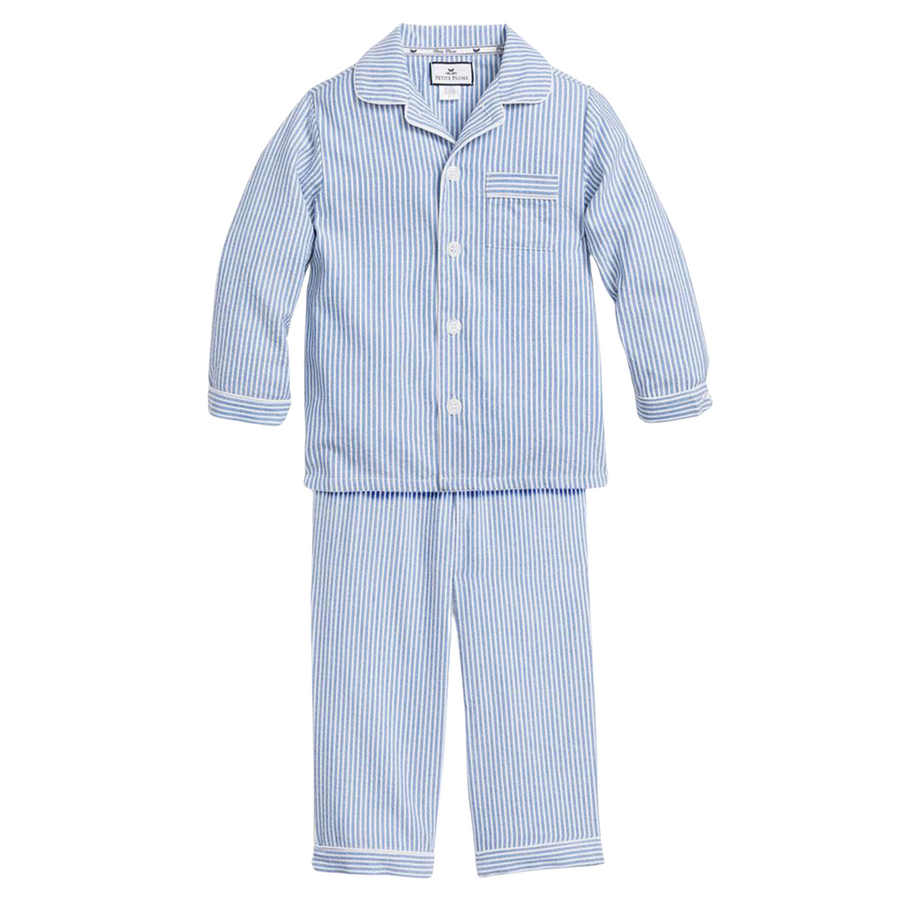 Kid's Twill Pajama Set in French Blue Seersucker - The Well Appointed House
