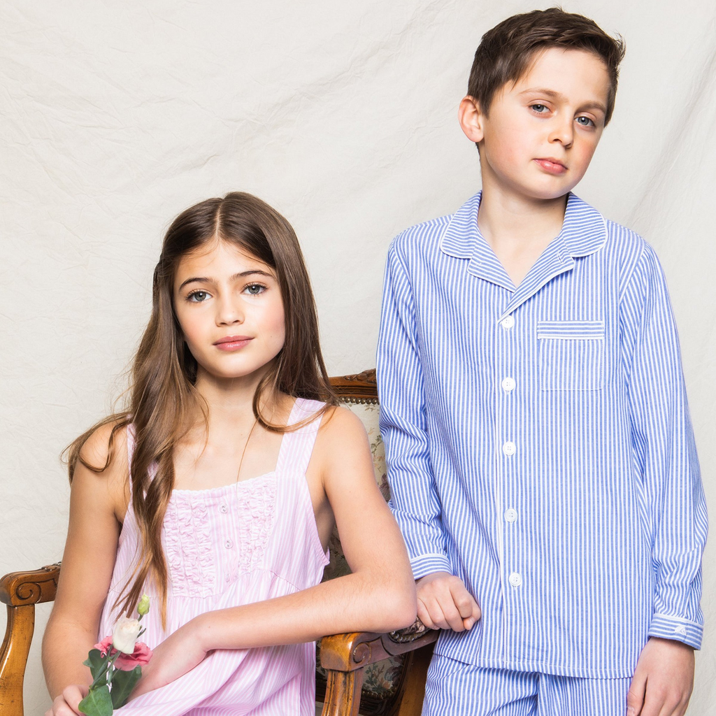 Kid's Twill Pajama Set in French Blue Seersucker - The Well Appointed House
