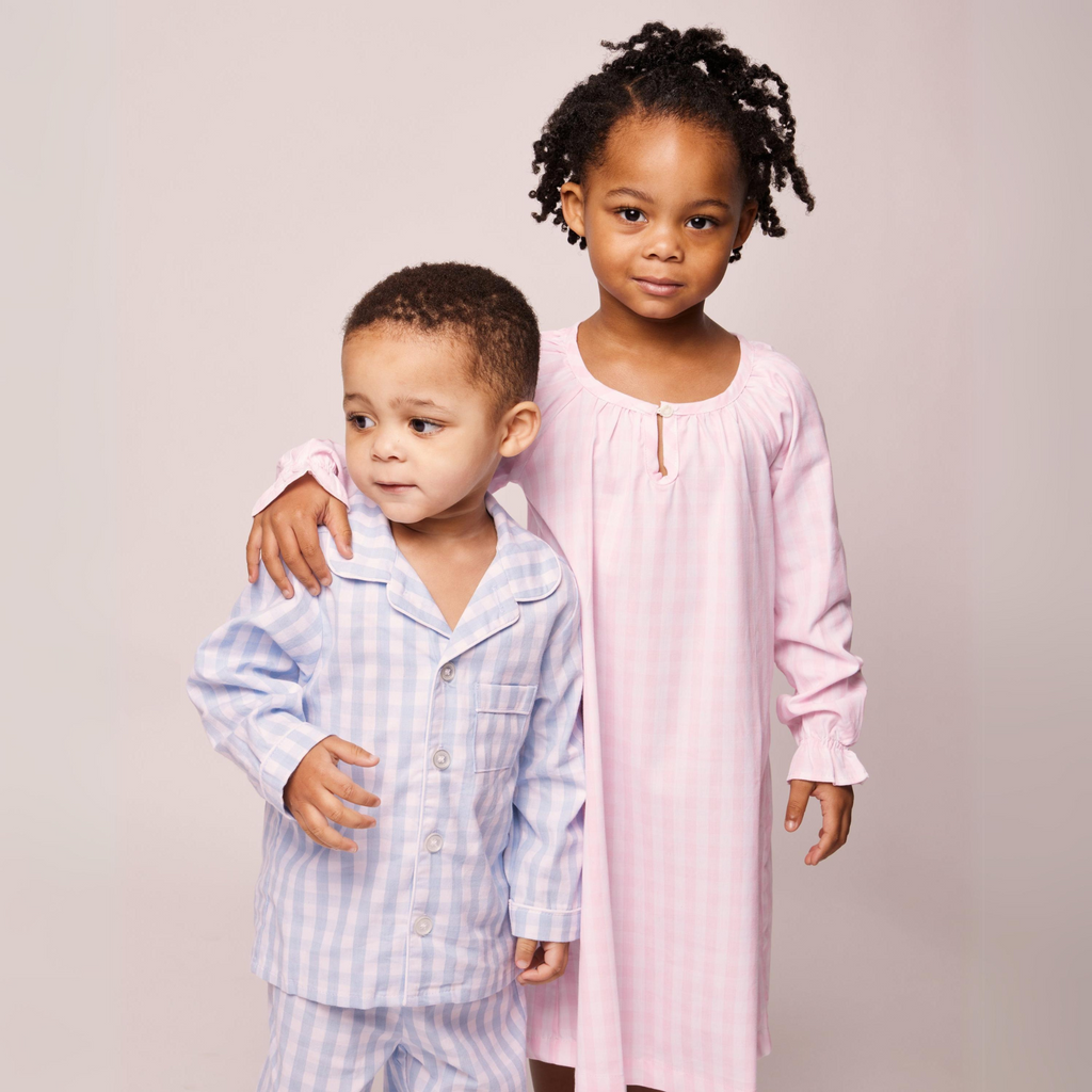 Kid's Twill Pajama Set in Light Blue Gingham - The Well Appointed House
