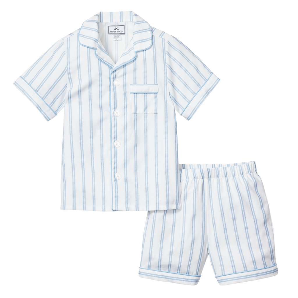 Kid's Twill Pajama Short Set in Periwinkle Stripe - The Well Appointed House