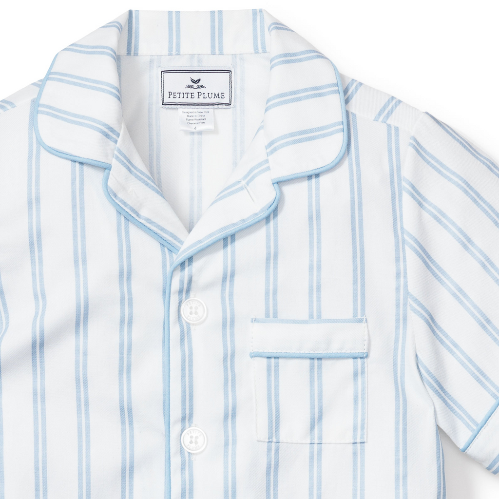 Kid's Twill Pajama Short Set in Periwinkle Stripe - The Well Appointed House