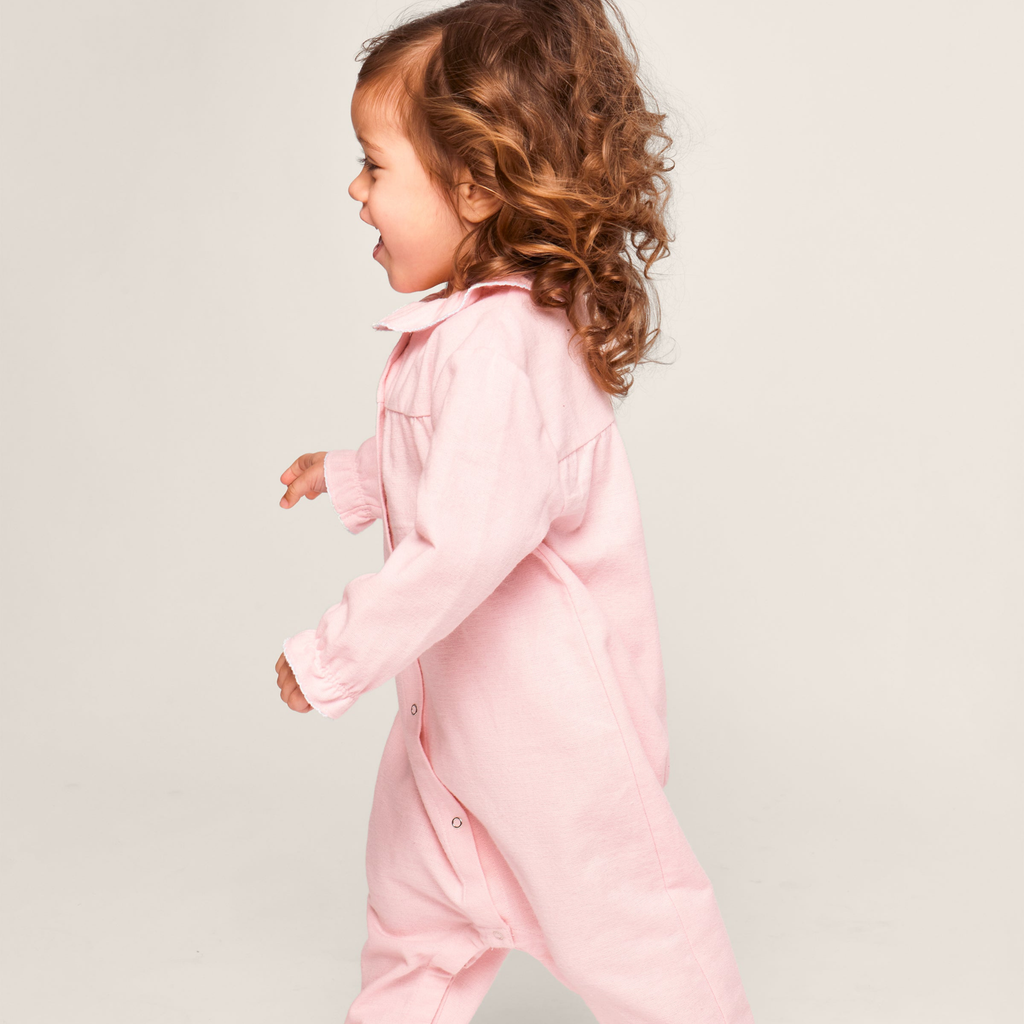 Baby's Flannel Madeline Romper in Pink - The Well Appointed House