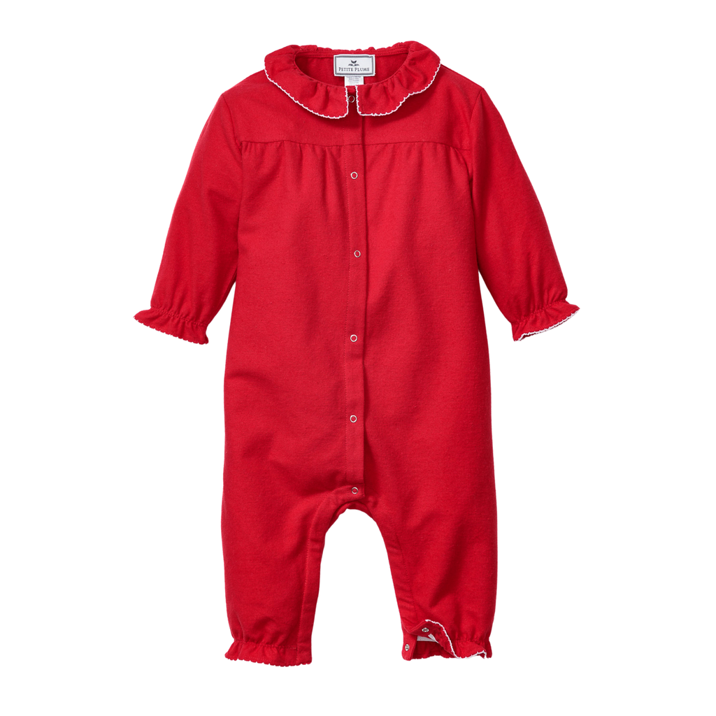 Baby's Flannel Madeline Romper in Red - The Well Appointed House