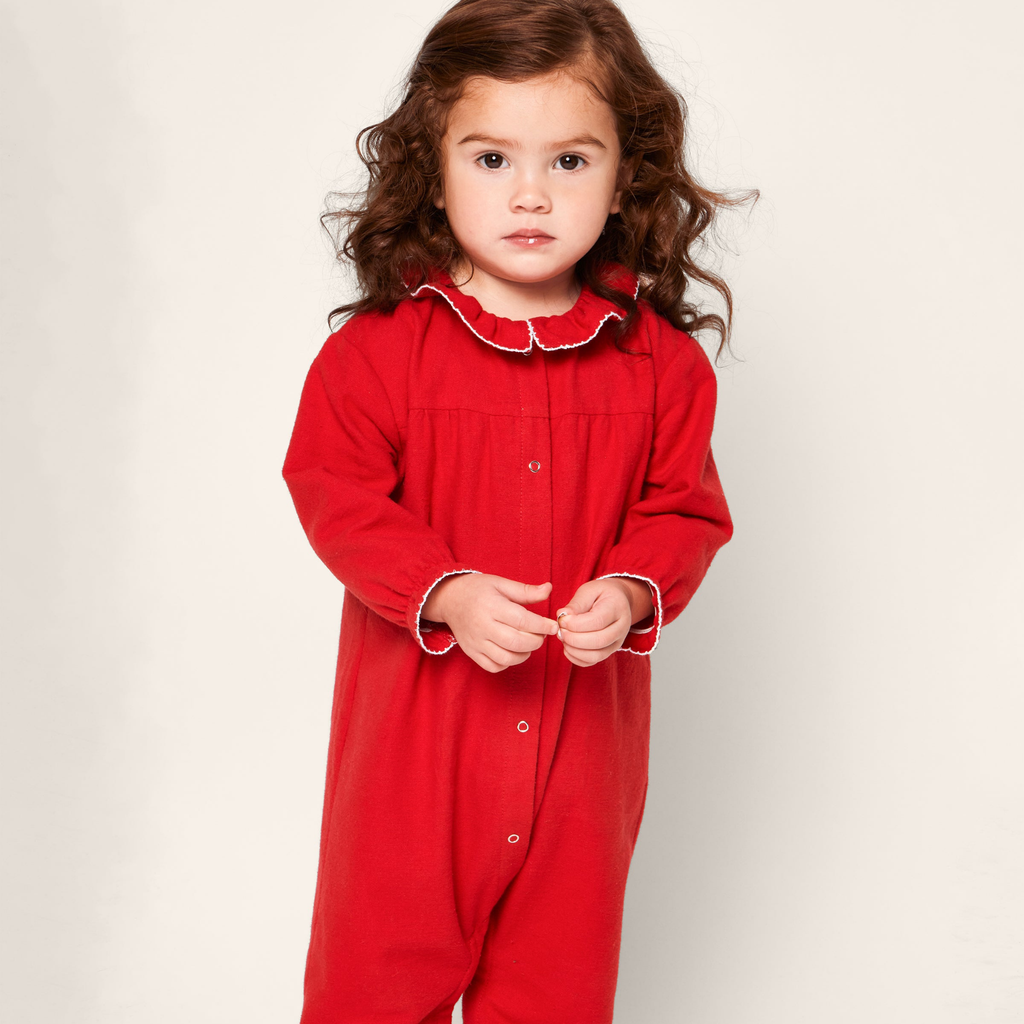 Baby's Flannel Madeline Romper in Red - The Well Appointed House