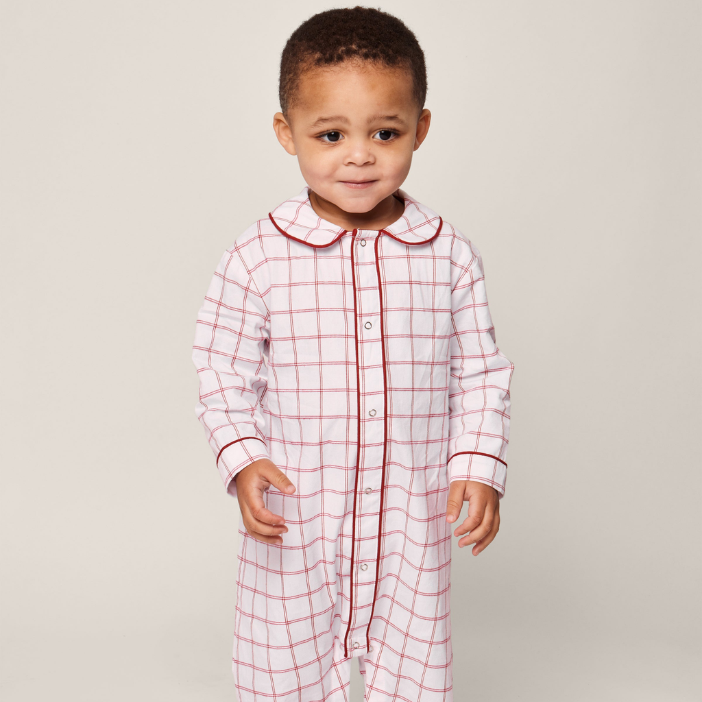 Baby's Twill Cambridge Romper in Garnet Tattersall - The Well Appointed House 