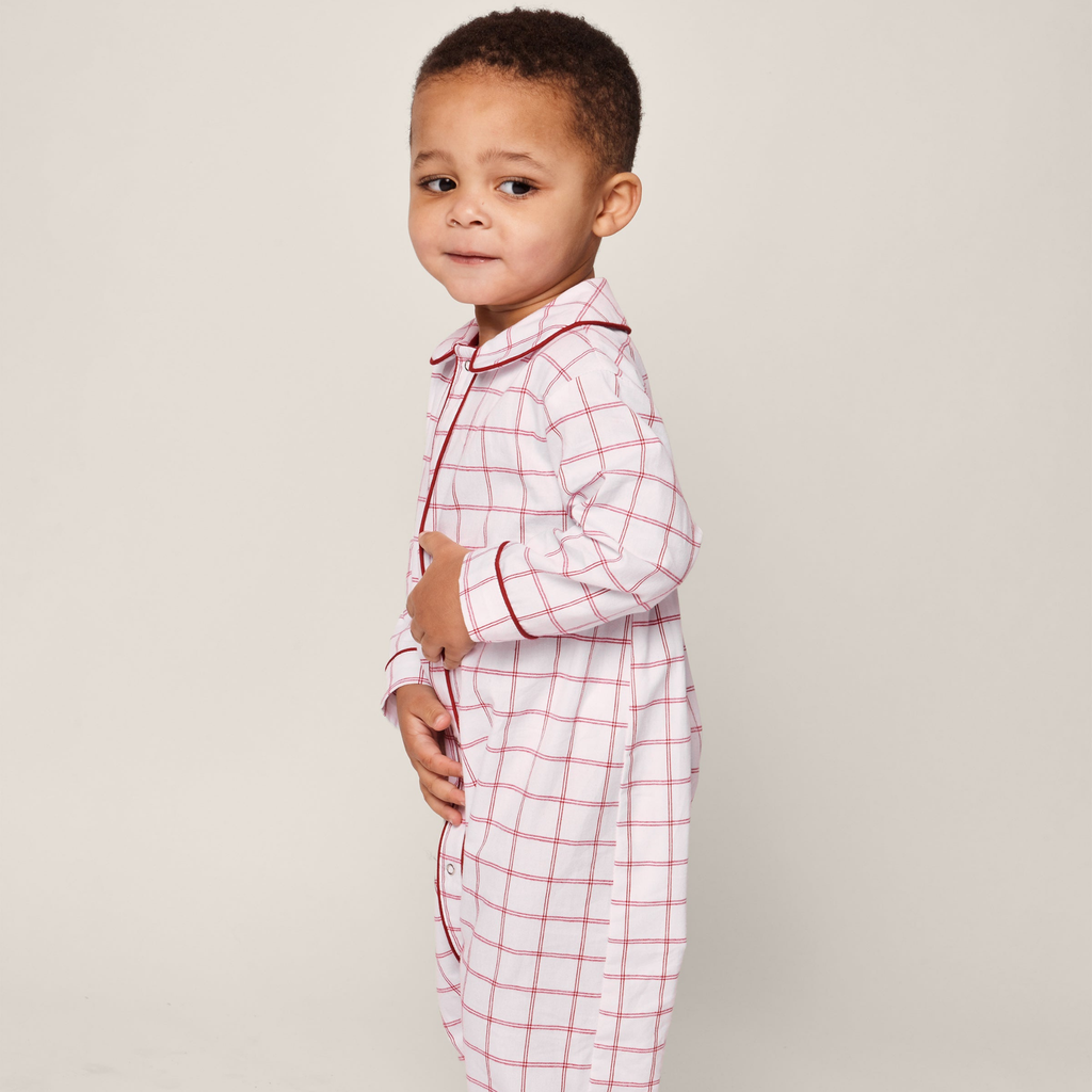 Baby's Twill Cambridge Romper in Garnet Tattersall - The Well Appointed House 