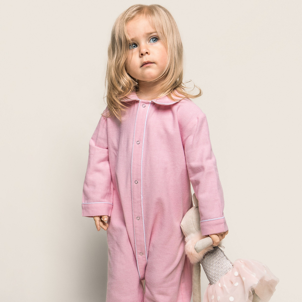 Baby's Flannel Cambridge Romper in Pink - The Well Appointed House