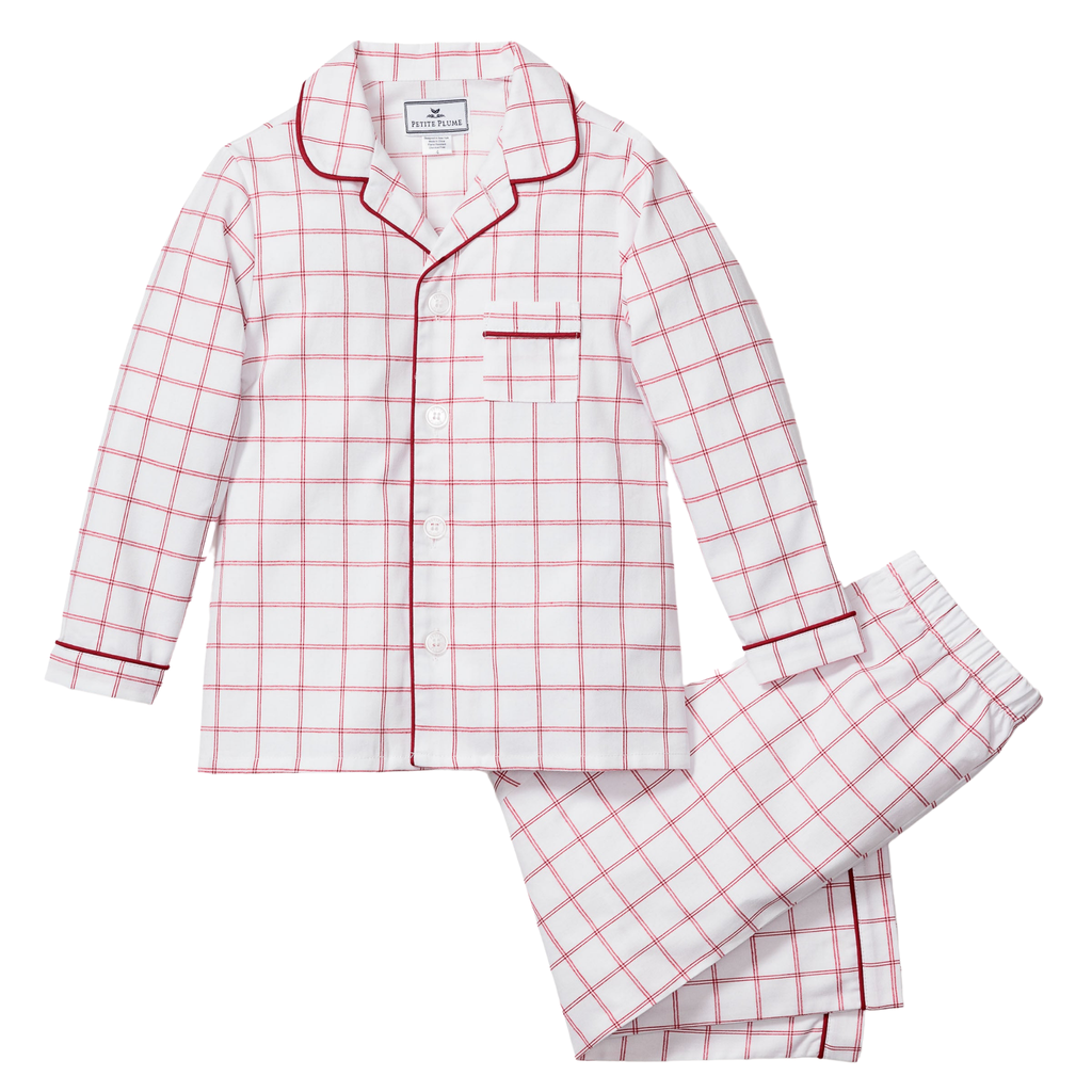 Kid's Twill Pajama Set in Garnet Tattersall - The Well Appointed House