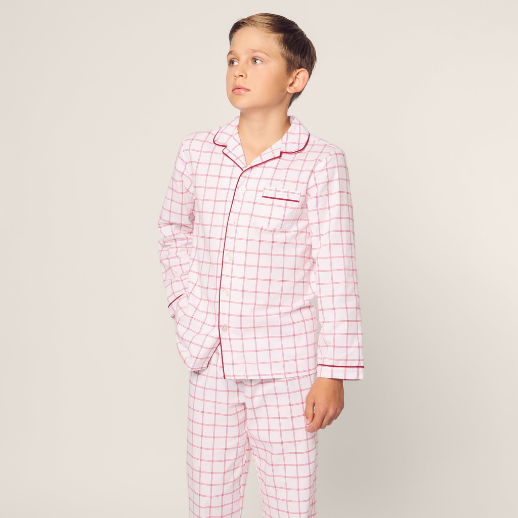 Kid's Twill Pajama Set in Garnet Tattersall - The Well Appointed House