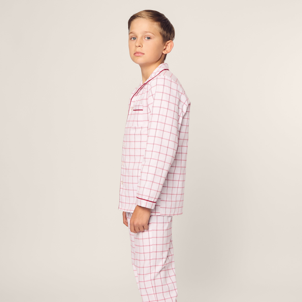 Kid's Twill Pajama Set in Garnet Tattersall - The Well Appointed House