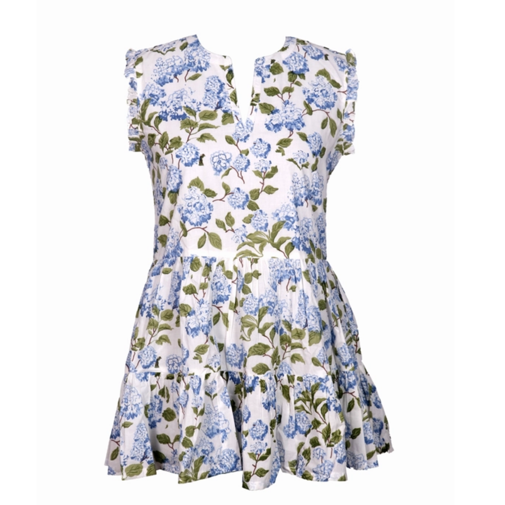 Sleeveless Blue Hydrangea Print A-Line Dress - The Well Appointed House