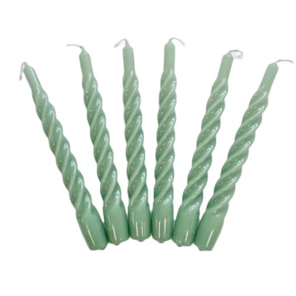 Set of 6 Sage Twisted Taper Candles- The Well Appointed House