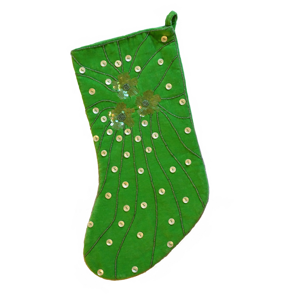 Lime Velvet Christmas Stocking - The Well Appointed House