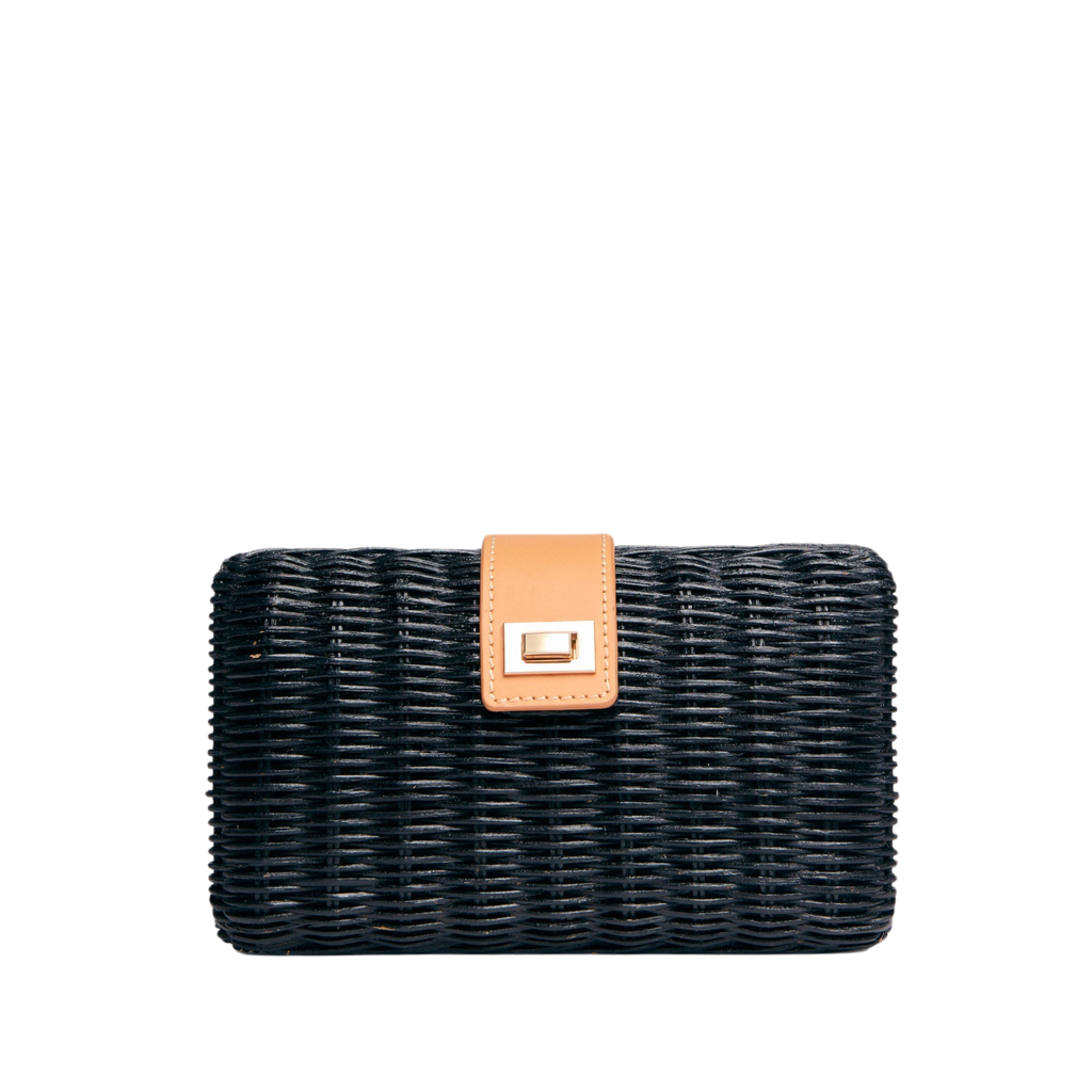 Lou Wicker Straw Clutch Bag in Black - The Well Appointed House