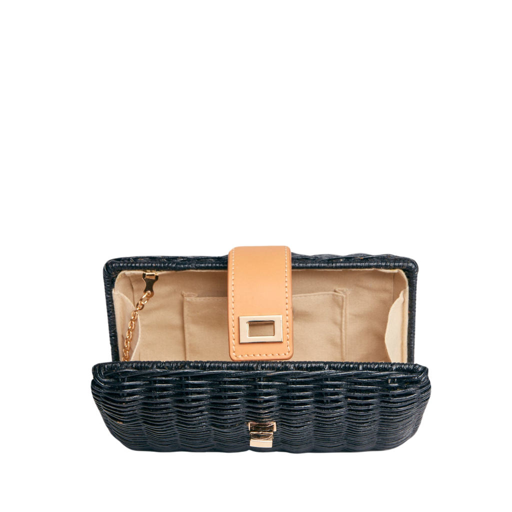 Lou Wicker Straw Clutch Bag in Black - The Well Appointed House