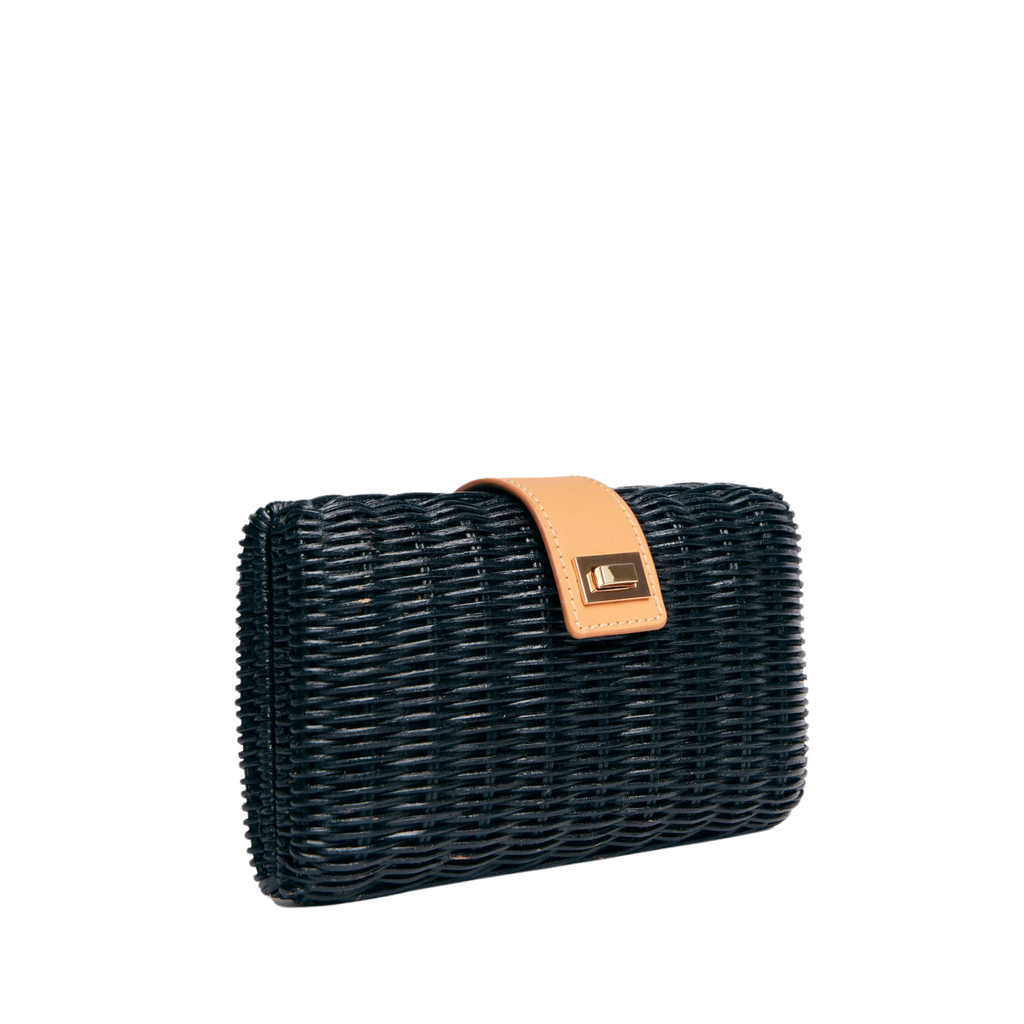 Lou Wicker Straw Clutch Bag in Black - The Well Appointed House