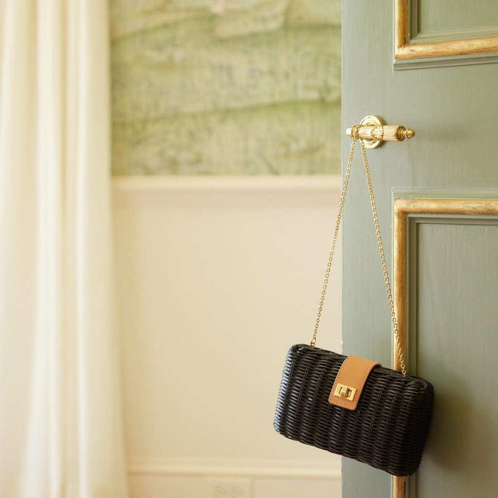 Lou Wicker Straw Clutch Bag in Black - The Well Appointed House