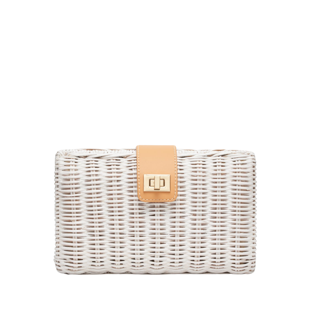 Lou Wicker Straw Clutch Bag in White - The Well Appointed House