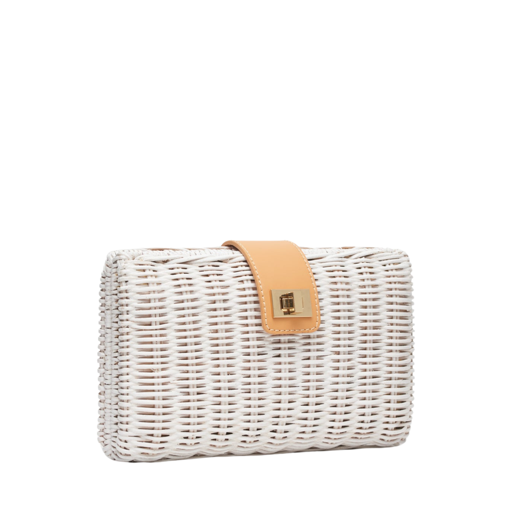 Lou Wicker Straw Clutch Bag in White - The Well Appointed House