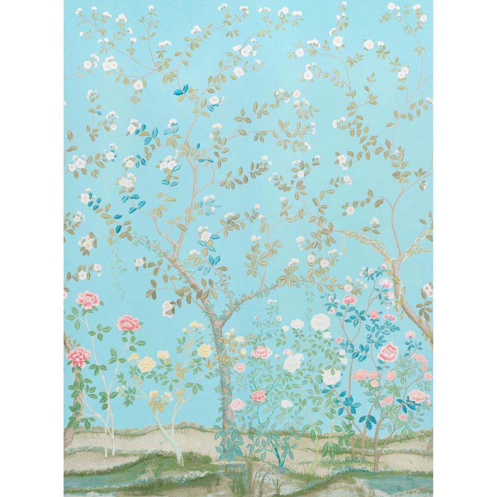 Madame De Pompadour Two Panel Wallpaper Set in Aqua - The Well Appointed House 