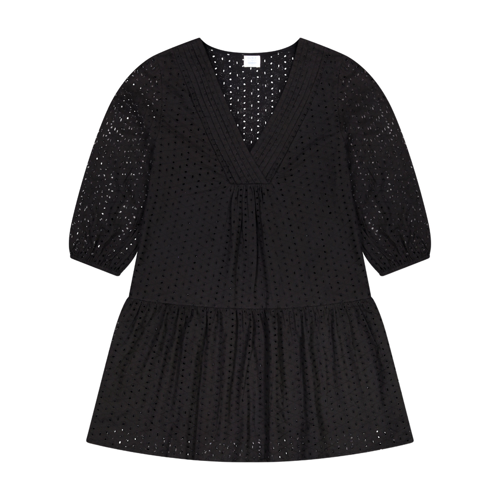 Marina Women's Mini Dress in Black Eyelet - The Well Appointed House